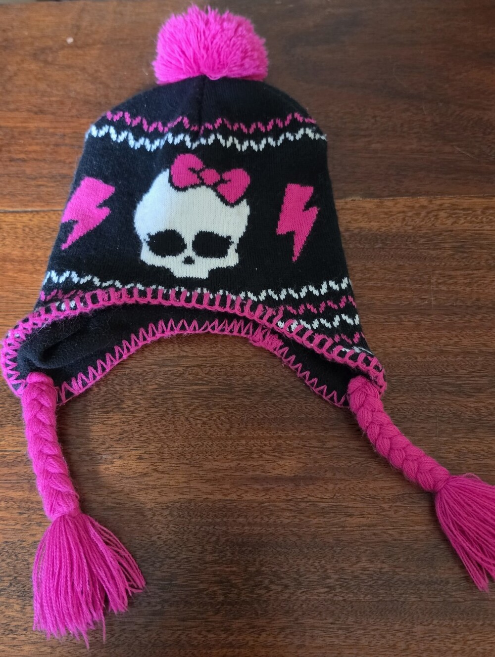 Monster High Black and Pink Skull Beanie Winter Hat With Tassels 2013